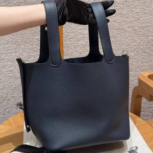 Hermes Picotin Lock 22 CM Bag Handmade In Taurillon Clemence Leather Silver Hardware 2Z Blue Nuit - Image 17