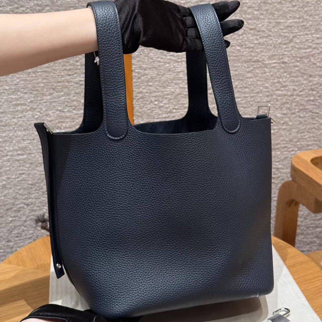 Hermes Picotin Lock 22 CM Bag Handmade In Taurillon Clemence Leather Silver Hardware 2Z Blue Nuit - Image 17
