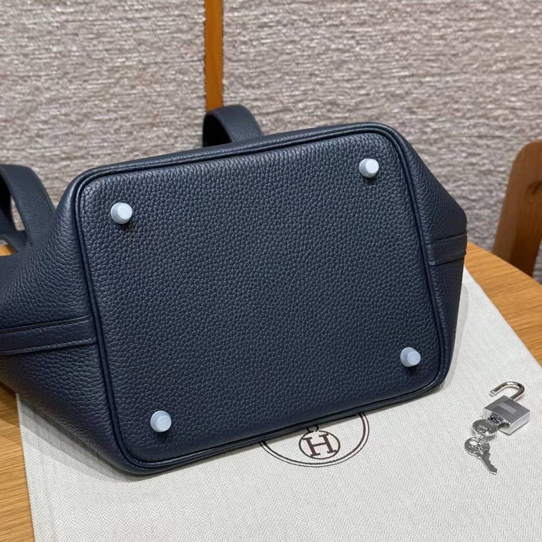 Hermes Picotin Lock 22 CM Bag Handmade In Taurillon Clemence Leather Silver Hardware 2Z Blue Nuit - Image 16