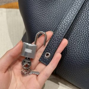 Hermes Picotin Lock 22 CM Bag Handmade In Taurillon Clemence Leather Silver Hardware 2Z Blue Nuit - Image 12