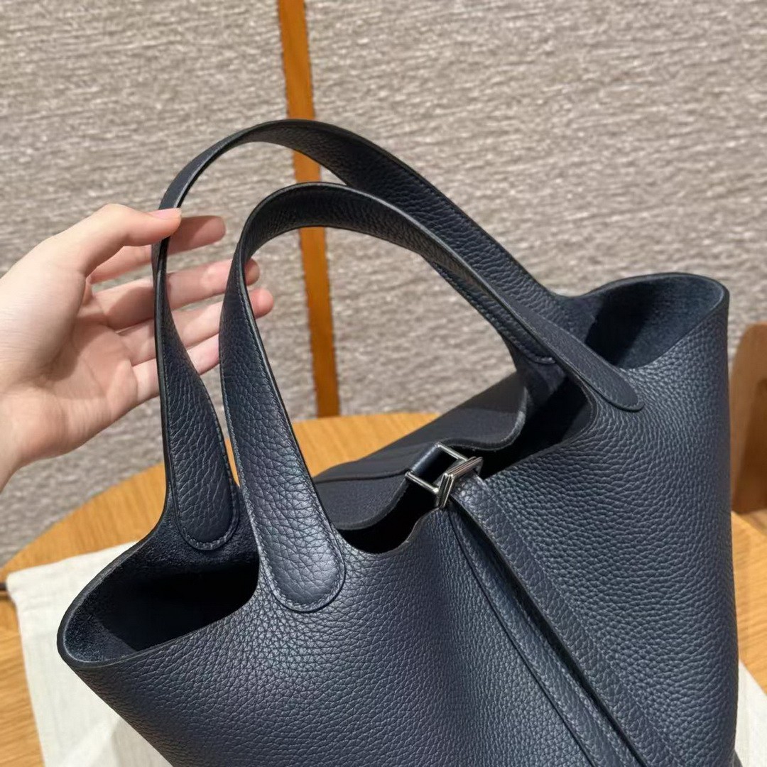 Hermes Picotin Lock 22 CM Bag Handmade In Taurillon Clemence Leather Silver Hardware 2Z Blue Nuit - Image 10