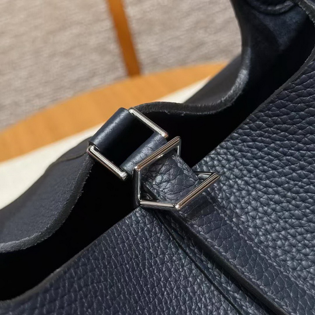 Hermes Picotin Lock 22 CM Bag Handmade In Taurillon Clemence Leather Silver Hardware 2Z Blue Nuit - Image 9
