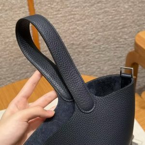 Hermes Picotin Lock 22 CM Bag Handmade In Taurillon Clemence Leather Silver Hardware 2Z Blue Nuit - Image 8