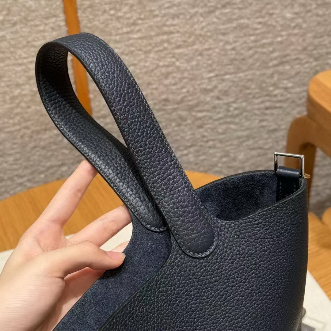 Hermes Picotin Lock 22 CM Bag Handmade In Taurillon Clemence Leather Silver Hardware 2Z Blue Nuit - Image 8