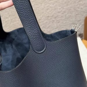 Hermes Picotin Lock 22 CM Bag Handmade In Taurillon Clemence Leather Silver Hardware 2Z Blue Nuit - Image 3