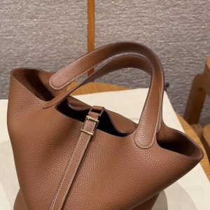 Hermes Picotin Lock 22 CM Bag Handmade In Taurillon Clemence Leather Gold Hardware 37 Gold - Image 9