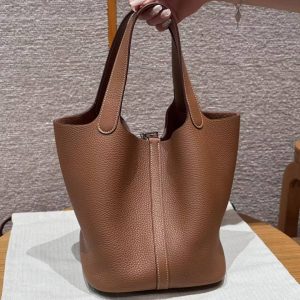 Hermes Picotin Lock 22 CM Bag Handmade In Taurillon Clemence Leather Silver Hardware 37 Gold - Image 2