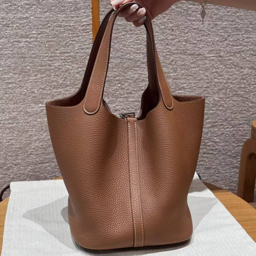 Hermes Picotin Lock 22 CM Bag Handmade In Taurillon Clemence Leather Silver Hardware 37 Gold - Image 2