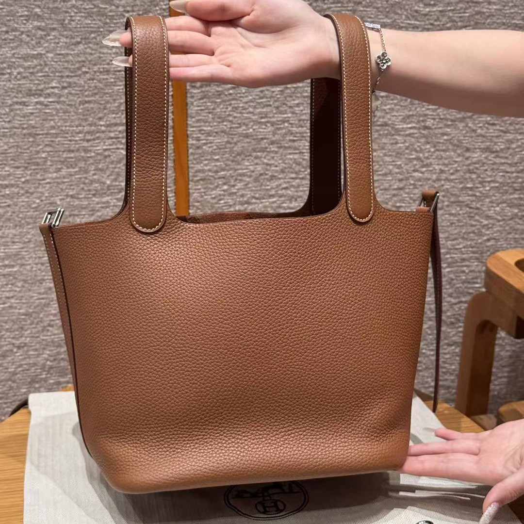 Hermes Picotin Lock 22 CM Bag Handmade In Taurillon Clemence Leather Silver Hardware 37 Gold - Image 16