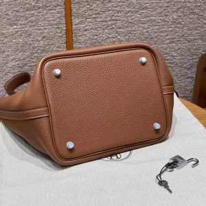 Hermes Picotin Lock 22 CM Bag Handmade In Taurillon Clemence Leather Silver Hardware 37 Gold - Image 15