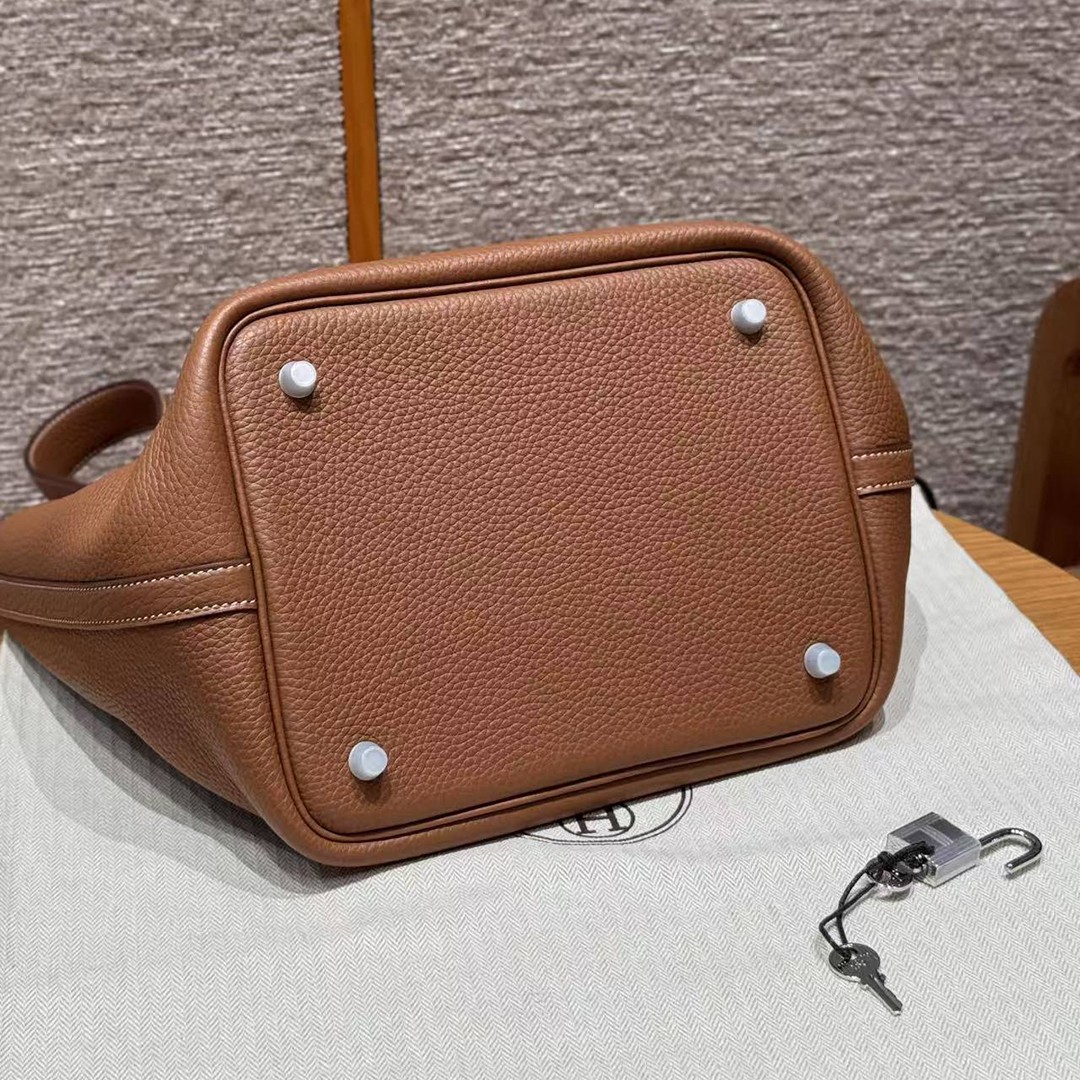 Hermes Picotin Lock 22 CM Bag Handmade In Taurillon Clemence Leather Silver Hardware 37 Gold - Image 15