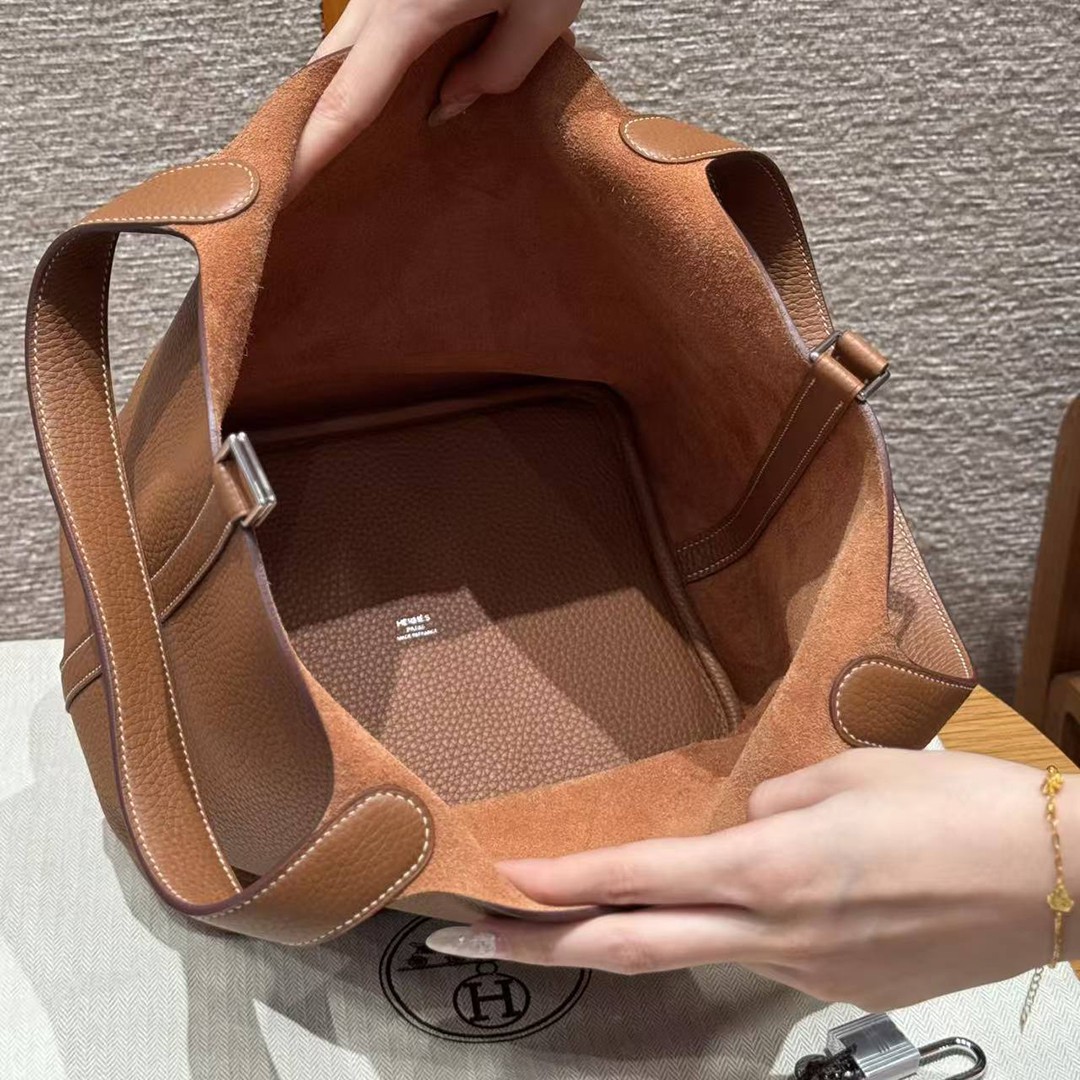 Hermes Picotin Lock 22 CM Bag Handmade In Taurillon Clemence Leather Silver Hardware 37 Gold - Image 14