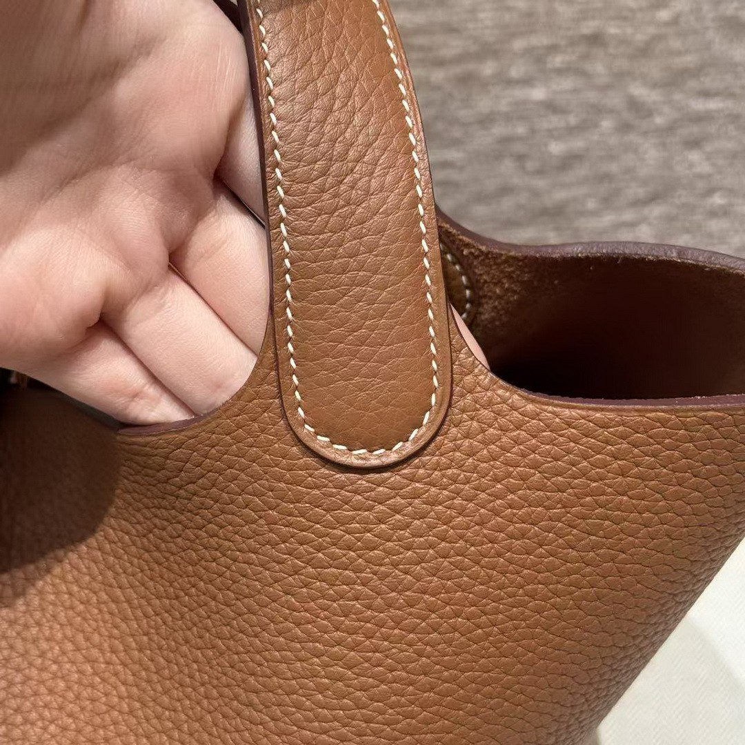 Hermes Picotin Lock 22 CM Bag Handmade In Taurillon Clemence Leather Silver Hardware 37 Gold - Image 11