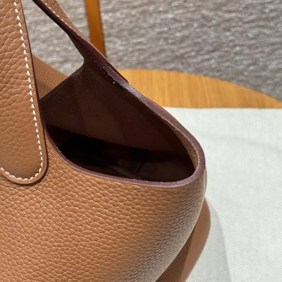 Hermes Picotin Lock 22 CM Bag Handmade In Taurillon Clemence Leather Silver Hardware 37 Gold - Image 10