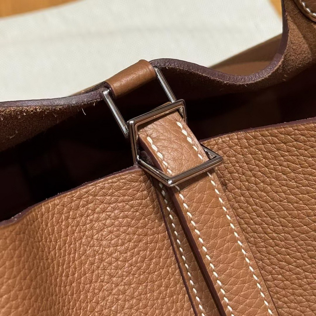 Hermes Picotin Lock 22 CM Bag Handmade In Taurillon Clemence Leather Silver Hardware 37 Gold - Image 7