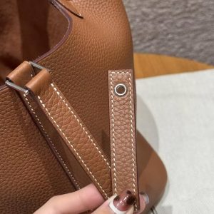 Hermes Picotin Lock 22 CM Bag Handmade In Taurillon Clemence Leather Silver Hardware 37 Gold - Image 5