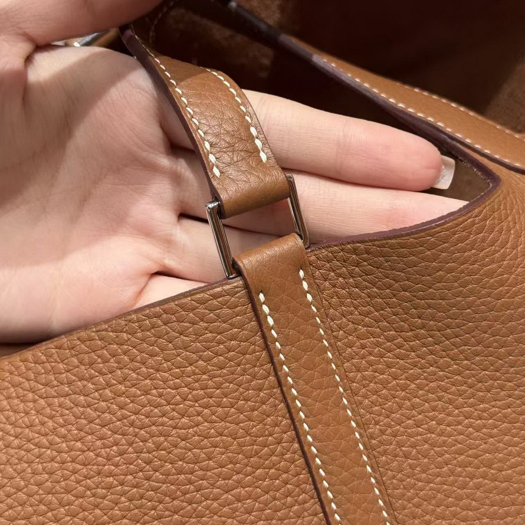 Hermes Picotin Lock 22 CM Bag Handmade In Taurillon Clemence Leather Silver Hardware 37 Gold - Image 4