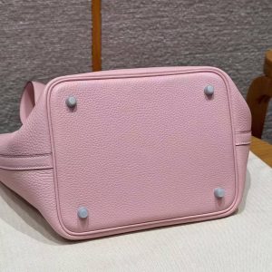Hermes Picotin Lock 22 CM Bag Handmade In Taurillon Clemence Leather Silver Hardware 3Q Rose Sakura - Image 14