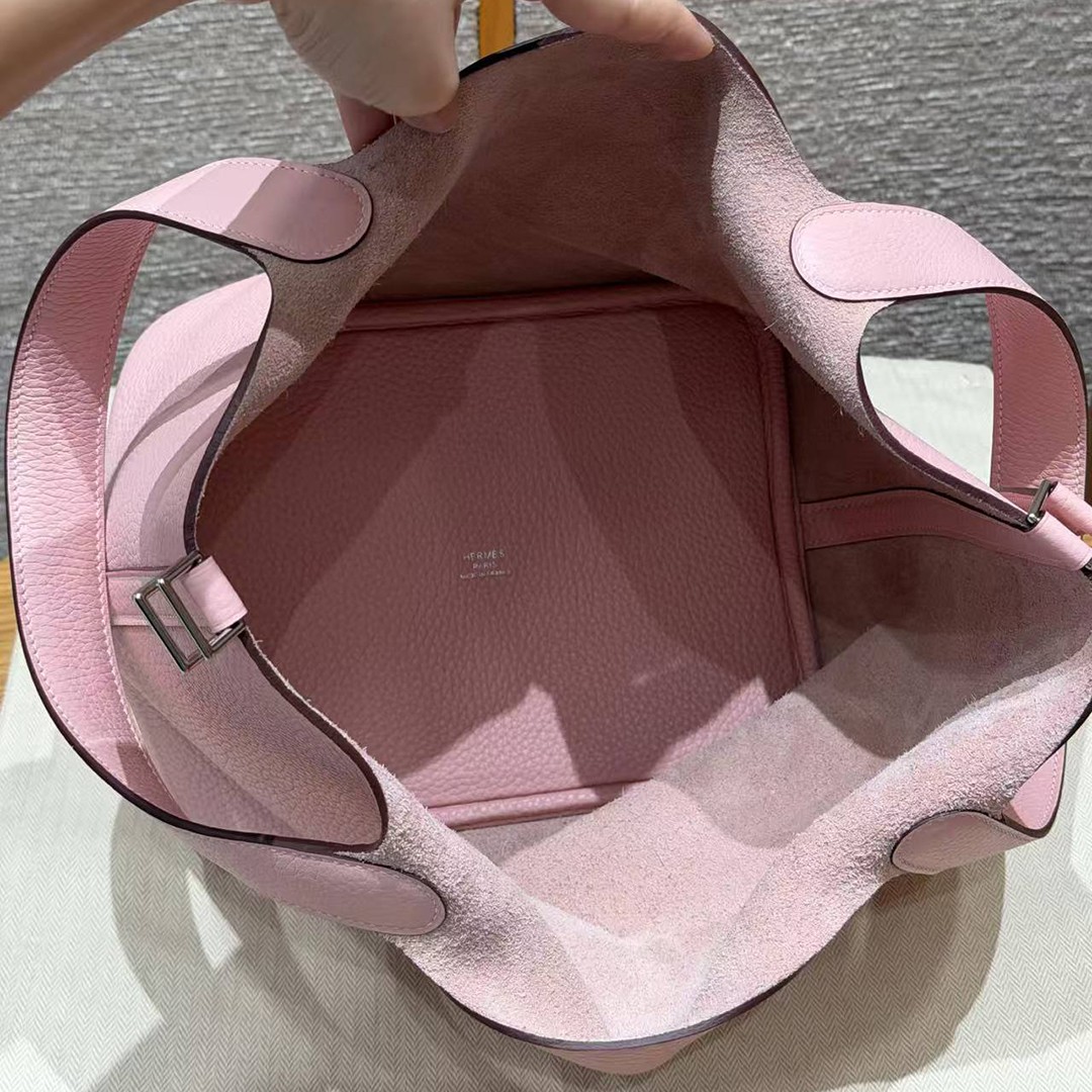Hermes Picotin Lock 22 CM Bag Handmade In Taurillon Clemence Leather Silver Hardware 3Q Rose Sakura - Image 13