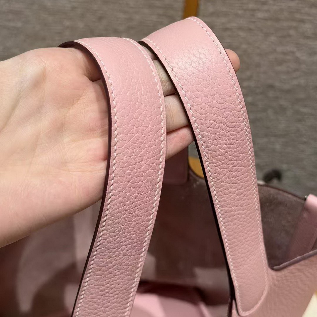 Hermes Picotin Lock 22 CM Bag Handmade In Taurillon Clemence Leather Silver Hardware 3Q Rose Sakura - Image 10