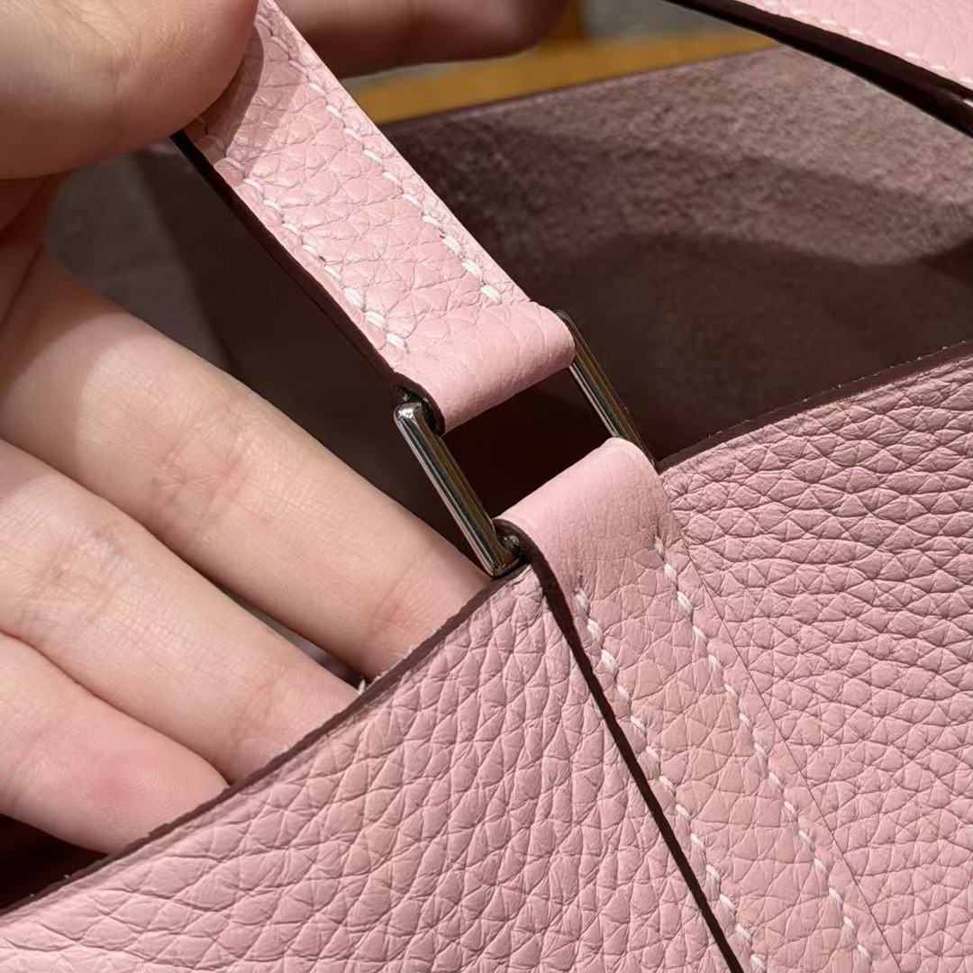 Hermes Picotin Lock 22 CM Bag Handmade In Taurillon Clemence Leather Silver Hardware 3Q Rose Sakura - Image 9