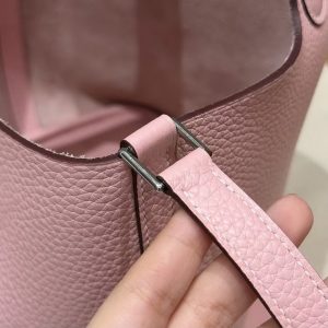 Hermes Picotin Lock 22 CM Bag Handmade In Taurillon Clemence Leather Silver Hardware 3Q Rose Sakura - Image 8