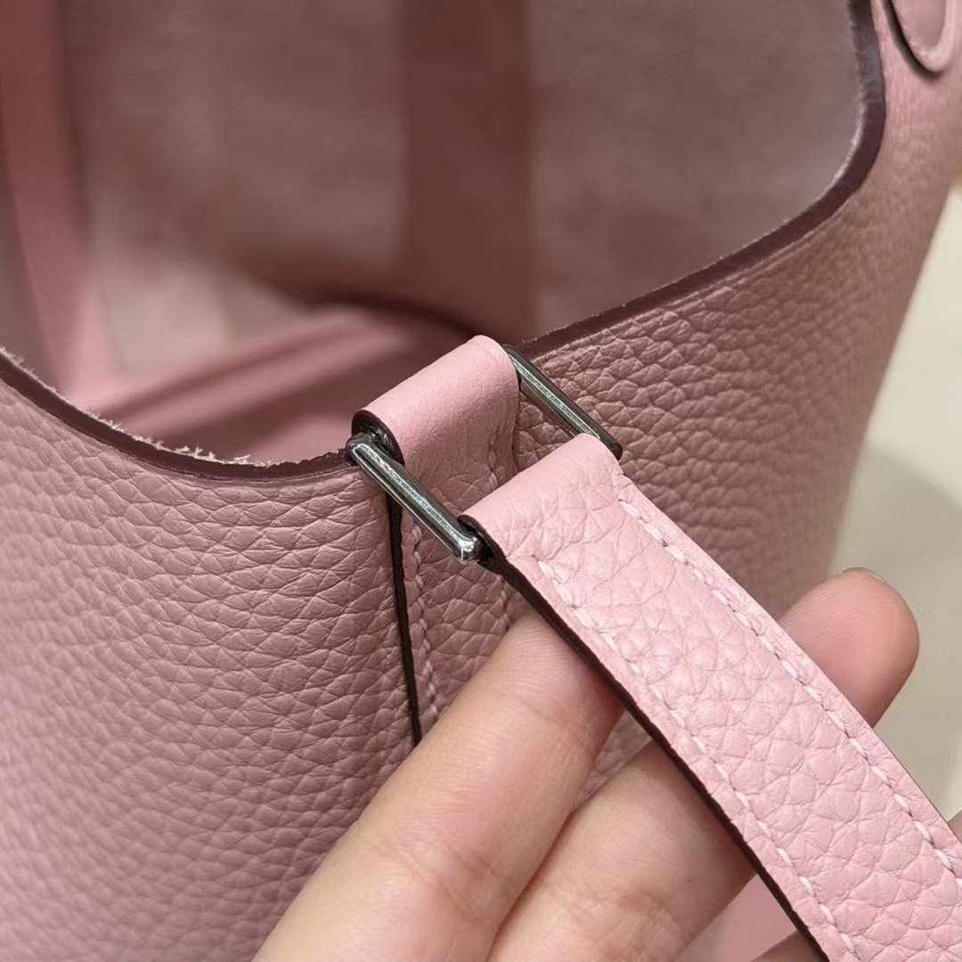 Hermes Picotin Lock 22 CM Bag Handmade In Taurillon Clemence Leather Silver Hardware 3Q Rose Sakura - Image 8