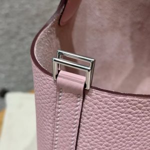 Hermes Picotin Lock 22 CM Bag Handmade In Taurillon Clemence Leather Silver Hardware 3Q Rose Sakura - Image 6