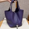 Hermes Picotin Lock 22 CM Bag Handmade In Taurillon Clemence Leather Silver Hardware 3W Prunoir