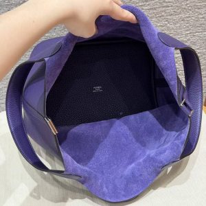 Hermes Picotin Lock 22 CM Bag Handmade In Taurillon Clemence Leather Silver Hardware 3W Prunoir - Image 12
