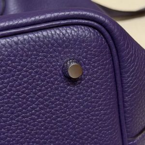 Hermes Picotin Lock 22 CM Bag Handmade In Taurillon Clemence Leather Silver Hardware 3W Prunoir - Image 7