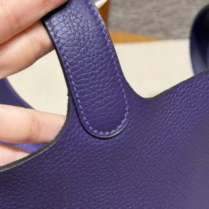 Hermes Picotin Lock 22 CM Bag Handmade In Taurillon Clemence Leather Silver Hardware 3W Prunoir - Image 6