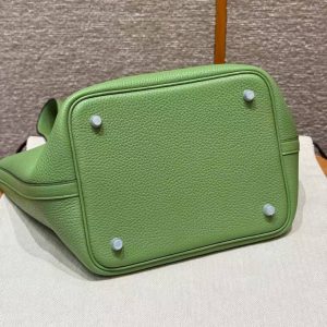 Hermes Picotin Lock 22 CM Bag Handmade In Taurillon Clemence Leather Silver Hardware 3i Vert Criquet - Image 7