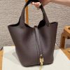 Hermes Picotin Lock 22 CM Bag Handmade In Taurillon Clemence Leather Gold Hardware 47 Chocolate