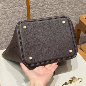 Hermes Picotin Lock 22 CM Bag Handmade In Taurillon Clemence Leather Gold Hardware 47 Chocolate - Image 13
