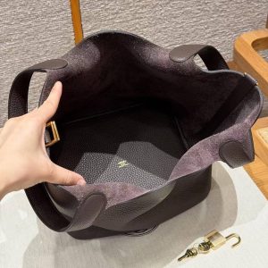 Hermes Picotin Lock 22 CM Bag Handmade In Taurillon Clemence Leather Gold Hardware 47 Chocolate - Image 12