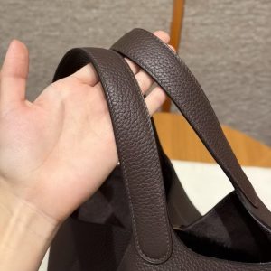 Hermes Picotin Lock 22 CM Bag Handmade In Taurillon Clemence Leather Gold Hardware 47 Chocolate - Image 7
