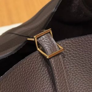 Hermes Picotin Lock 22 CM Bag Handmade In Taurillon Clemence Leather Gold Hardware 47 Chocolate - Image 6