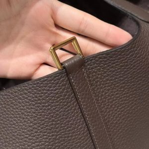 Hermes Picotin Lock 22 CM Bag Handmade In Taurillon Clemence Leather Gold Hardware 47 Chocolate - Image 5