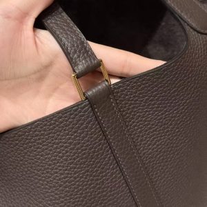 Hermes Picotin Lock 22 CM Bag Handmade In Taurillon Clemence Leather Gold Hardware 47 Chocolate - Image 4