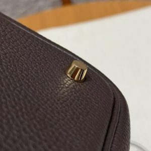 Hermes Picotin Lock 22 CM Bag Handmade In Taurillon Clemence Leather Gold Hardware 47 Chocolate - Image 3