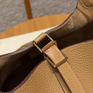 Hermes Picotin Lock 22 CM Bag Handmade In Taurillon Clemence Leather Gold Hardware 4B Biscuit - Image 10