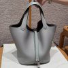 Hermes Picotin Lock 22 CM Bag Handmade In Taurillon Clemence Leather Silver Hardware 4Z Gris Mouette