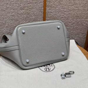 Hermes Picotin Lock 22 CM Bag Handmade In Taurillon Clemence Leather Silver Hardware 4Z Gris Mouette - Image 15
