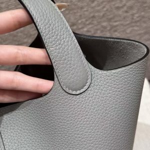 Hermes Picotin Lock 22 CM Bag Handmade In Taurillon Clemence Leather Silver Hardware 4Z Gris Mouette - Image 8