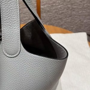 Hermes Picotin Lock 22 CM Bag Handmade In Taurillon Clemence Leather Silver Hardware 4Z Gris Mouette - Image 7