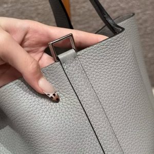Hermes Picotin Lock 22 CM Bag Handmade In Taurillon Clemence Leather Silver Hardware 4Z Gris Mouette - Image 5