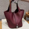 Hermes Picotin Lock 22 CM Bag Handmade In Taurillon Clemence Leather Silver Hardware 57 Bordeaux