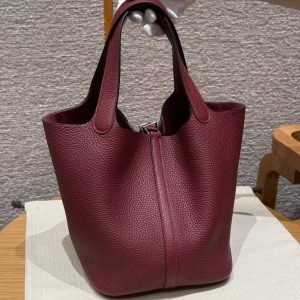 Hermes Picotin Lock 22 CM Bag Handmade In Taurillon Clemence Leather Silver Hardware 57 Bordeaux - Image 2