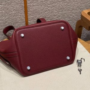 Hermes Picotin Lock 22 CM Bag Handmade In Taurillon Clemence Leather Silver Hardware 57 Bordeaux - Image 14